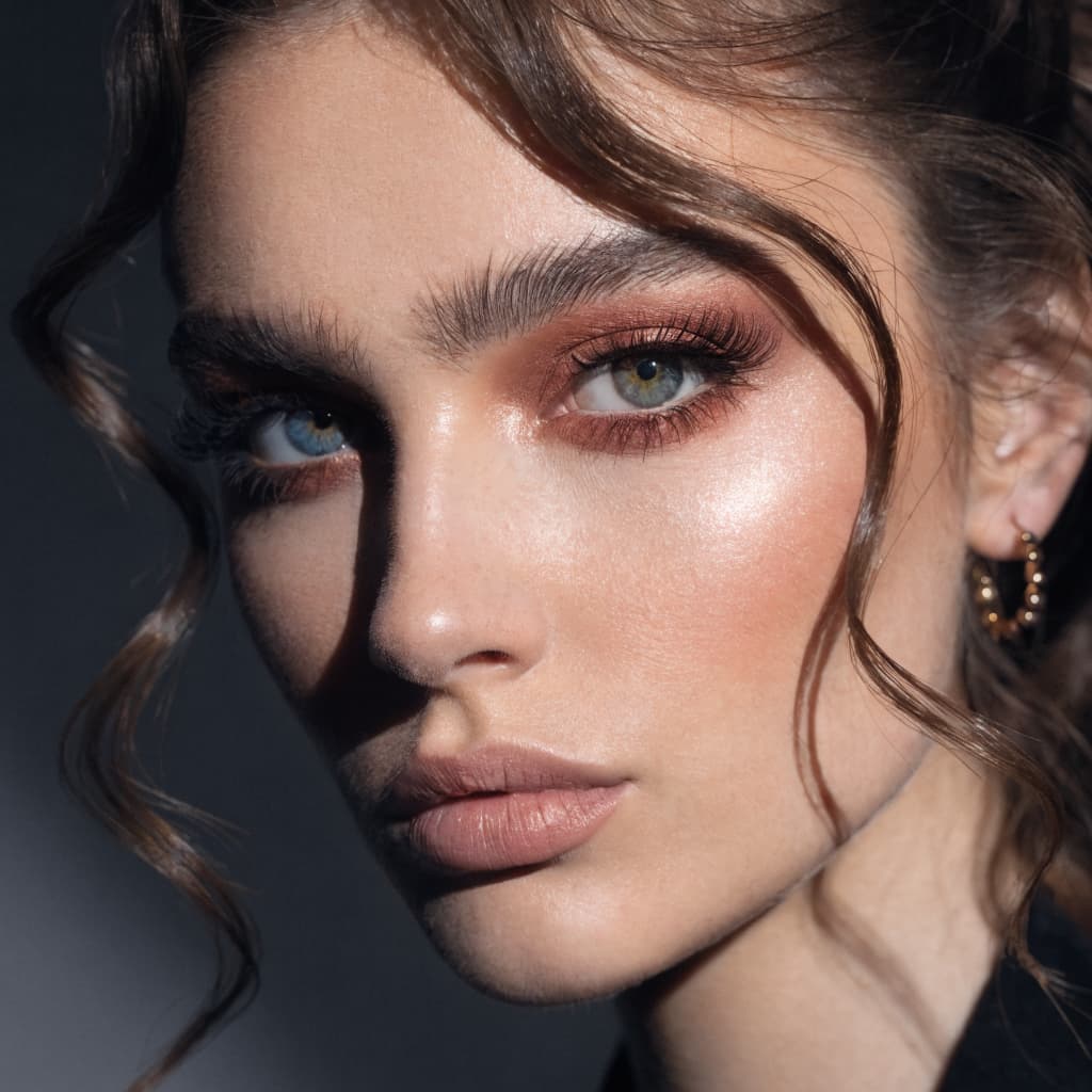 Close-up portrait highlighting beautiful eyes and smooth skin around the eye area