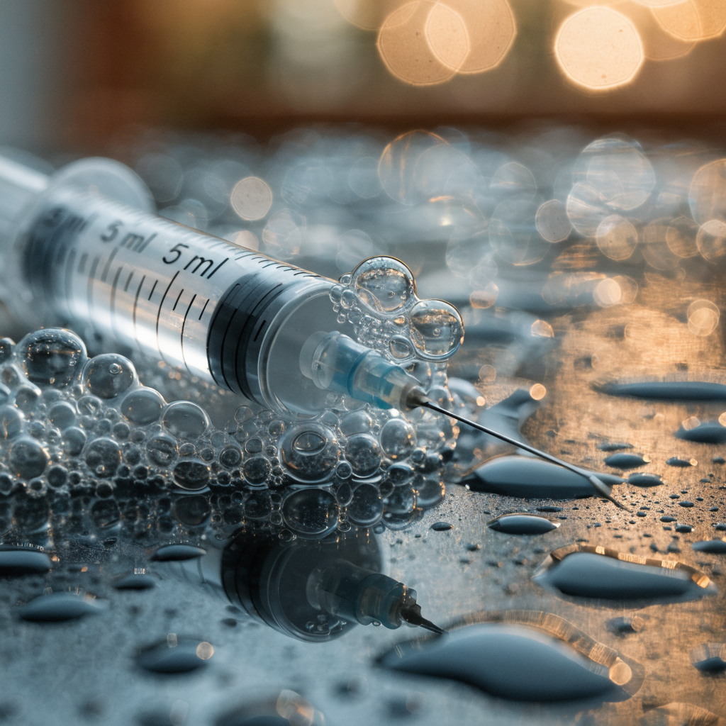 Needle deflation of saline breast implants
